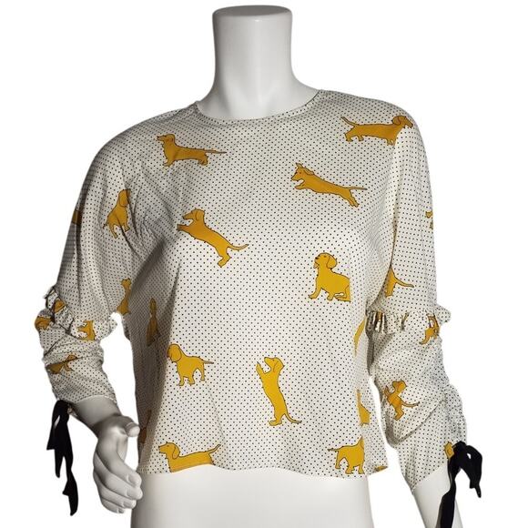 Zara Woman Dachshund Dog Print Polka Dot Top XS NWT - Picture 2 of 8